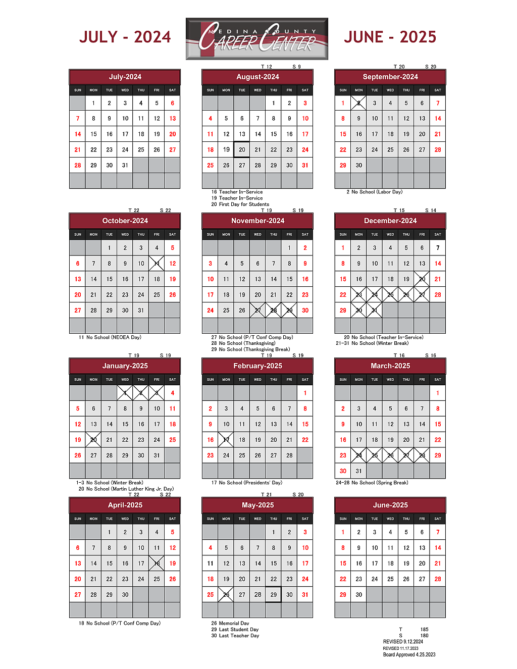 High School Calendar – Medina County Career Center